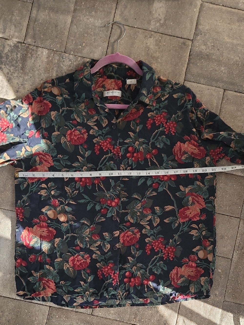 Vintage Liz Claiborne Silk Floral & Fruit Button-Up Shirt Sz 8 - Picture 3 of 8